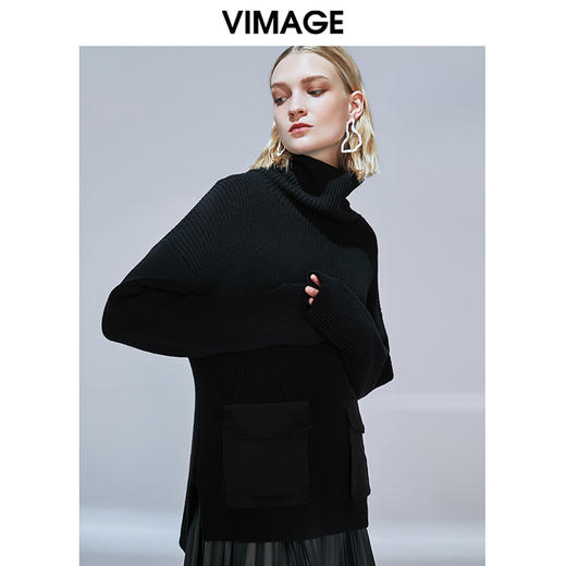 VIMAGE纬漫纪秋季新款时尚个性慵懒舒适高领保暖毛衣针织衫女V1401019 商品图2