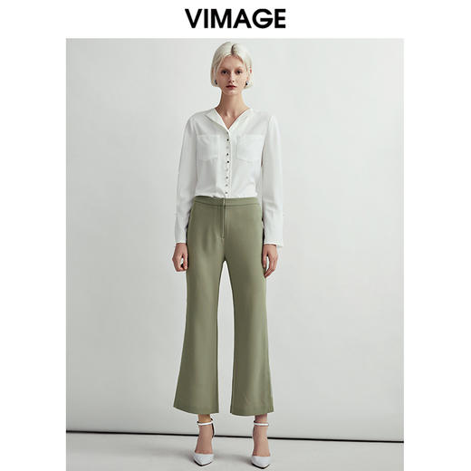 VIMAGE纬漫纪轻熟通勤简约时尚显瘦微喇长裤女裤V1405002D 商品图1
