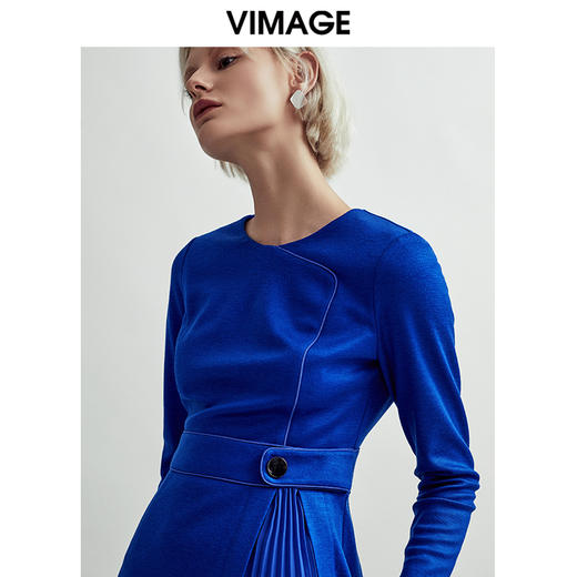 VIMAGE纬漫纪秋季新款高级纯色百搭显瘦气质收腰连衣裙女裙V1407014D 商品图2