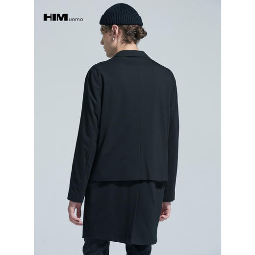 HIM漢崇 男装宽松秋季西装领外套时尚潮流假两件中长款男风衣 商品图2