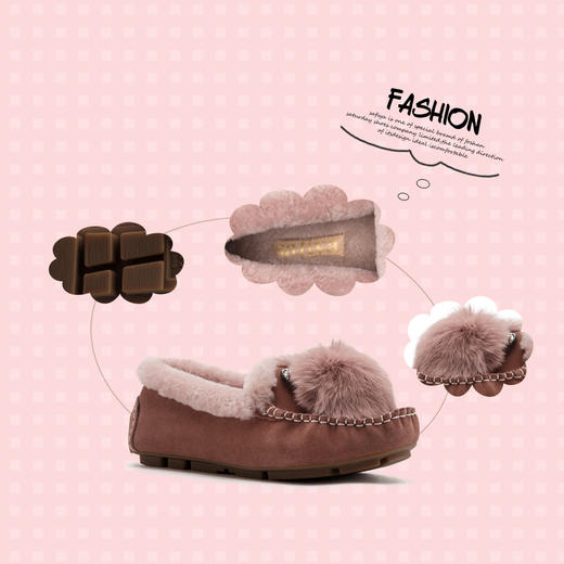 Sfiya/索菲娅 秋冬平底绒里豆豆鞋毛边单鞋女SF94111065 商品图4