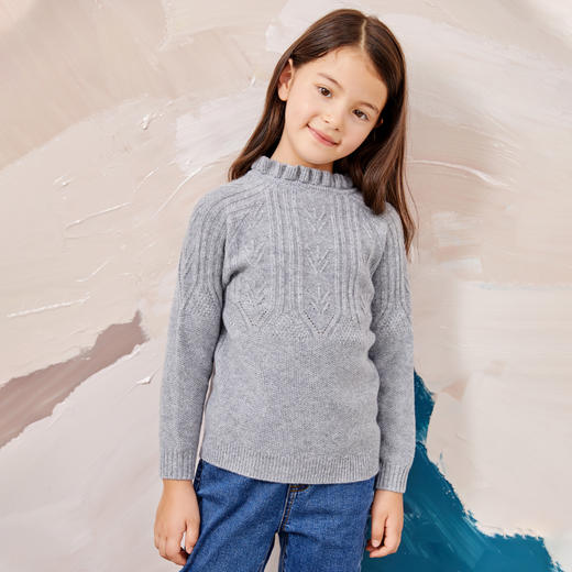 METTE羊绒世家童装100%山羊绒衫冬新品中大童女镂空印花保暖毛衣 商品图2