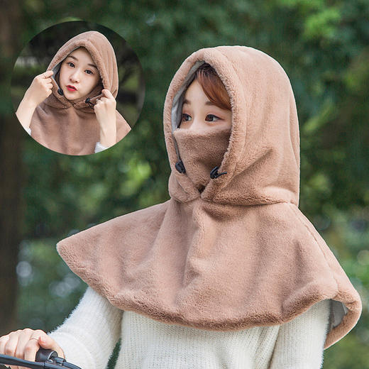 抖音同款网红斗篷披肩加绒儿童骑车防风遮脸户外加厚秋冬季女帽子
