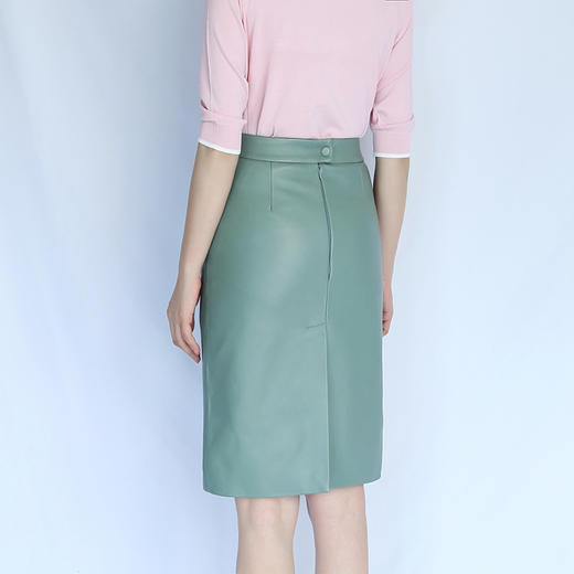 丁摩 真皮羊皮皮裙包臀裙职业OL简约修身显瘦中裙半身裙8345WX186 商品图1