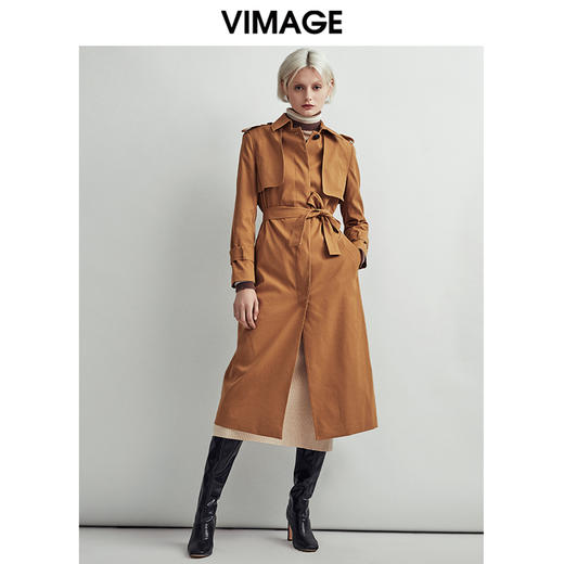 VIMAGE纬漫纪秋季新款时尚帅气挺括中性直筒腰带收腰风衣外套V1404001D 商品图1