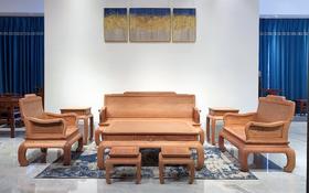 红桥红  家具严选  缅甸花梨（大果紫檀）  【弯背 素靠背荷花扶手 明式沙发八件套】