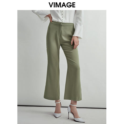 VIMAGE纬漫纪轻熟通勤简约时尚显瘦微喇长裤女裤V1405002D 商品图0