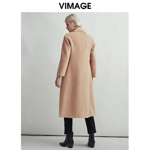  VIMAGE纬漫纪秋季新款经典百搭修身直筒翻领长款毛呢大衣女V1414008D 商品图3