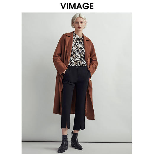 VIMAGE纬漫纪秋季新款时尚廓形经典复古纯色显瘦毛呢大衣外套V1414003D 商品图2