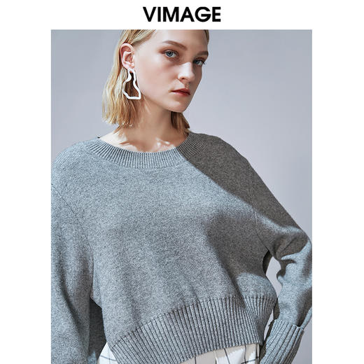VIMAGE纬漫纪秋季新款时尚舒适慵懒温柔宽松毛衣套头女上衣V1401012 商品图2