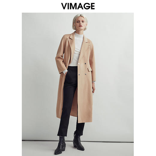  VIMAGE纬漫纪秋季新款经典百搭修身直筒翻领长款毛呢大衣女V1414008D 商品图1