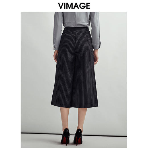 VIMAGE纬漫纪时尚通勤显瘦条纹百搭简约阔腿七分裤女V1405001D 商品图3