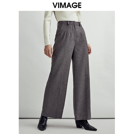 VIMAGE纬漫纪时尚舒适通勤百搭职业显瘦阔腿长裤女裤V1405003D 商品图2