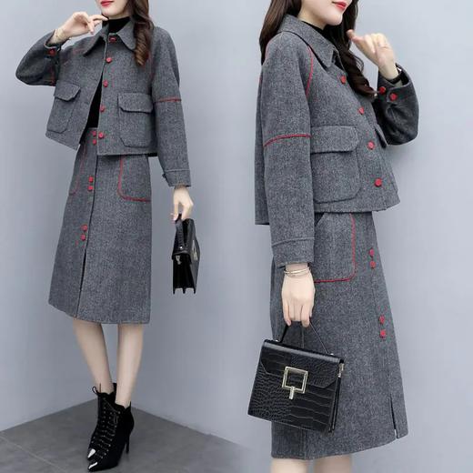 2020新款女装秋冬两件套连衣裙毛呢外套半身裙时尚套装裙大码套裙