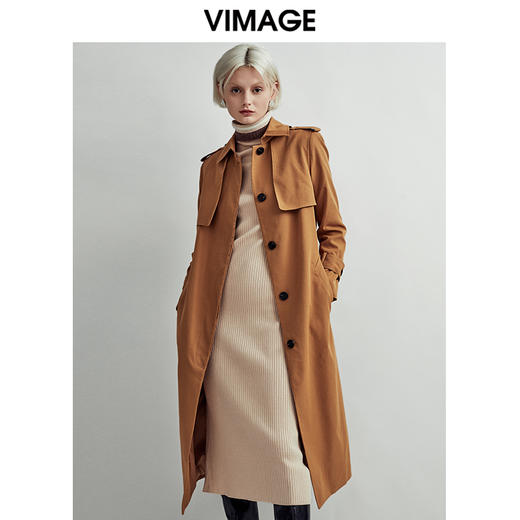 VIMAGE纬漫纪秋季新款时尚帅气挺括中性直筒腰带收腰风衣外套V1404001D 商品图0