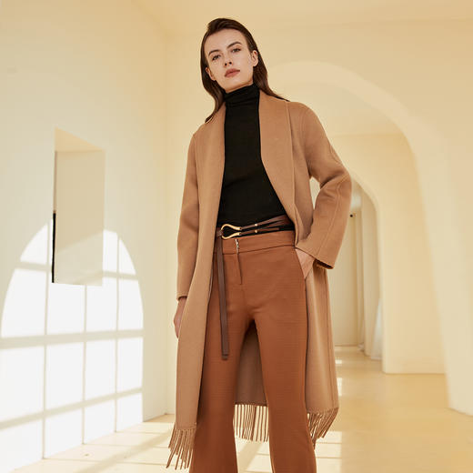 ND92L斯尔丽瑟俪2020年冬季新品时尚气质下摆流苏束腰大衣外套 商品图0