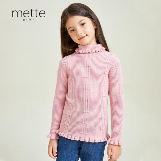 METTE羊绒世家童装女宝100%山羊绒衫中大童高领弹力修身保暖毛衣 商品图1