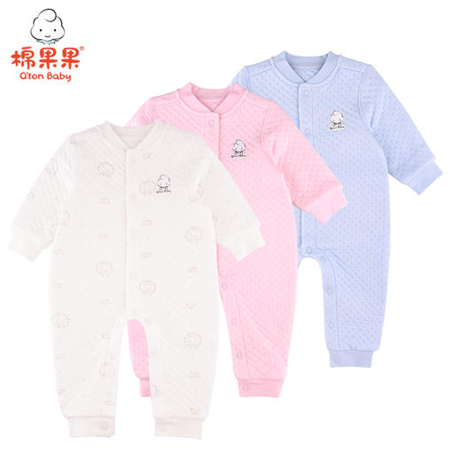 棉果果冬季内衣男童女童提花空气层对开连体衣连身衣哈衣M401722620605 商品图0