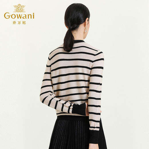 乔万尼新款针织上衣经典条纹领结设计俏皮舒适休闲风羊毛衫ES3M601 商品图3