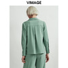 VIMAGE纬漫纪秋季新款是时尚通勤干练简约双排扣翻领衬衫上衣V1409009D 商品缩略图3