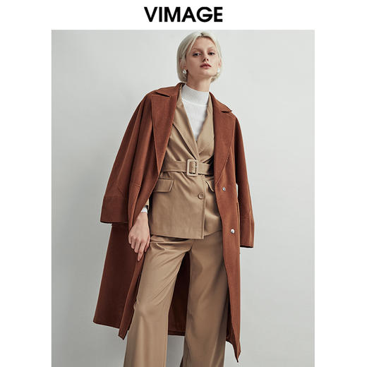 VIMAGE纬漫纪秋季新款时尚廓形经典复古纯色显瘦毛呢大衣外套V1414003D 商品图0