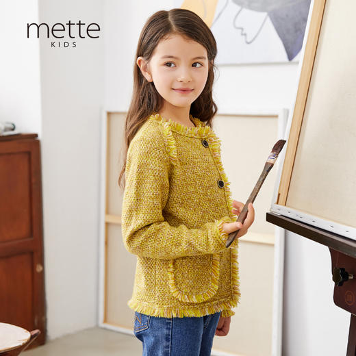 METTE羊绒世家童装100%山羊绒衫时尚小香风单排扣针织开衫小外套 商品图0
