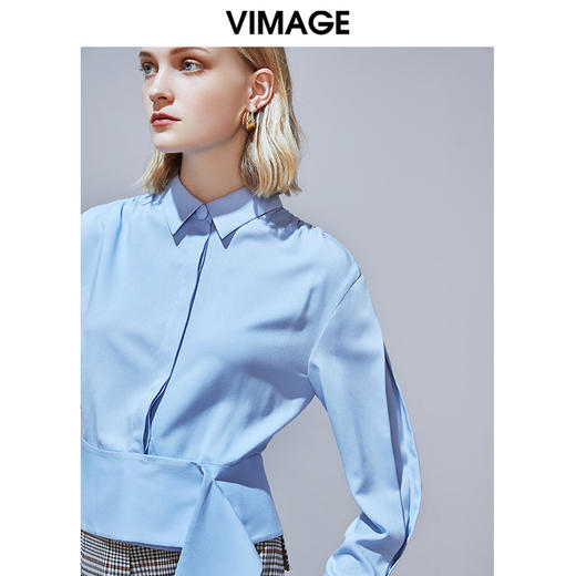 VIMAGE纬漫纪秋季新款设计感通勤简约显瘦收腰短款衬衫上衣女V1409004 商品图2