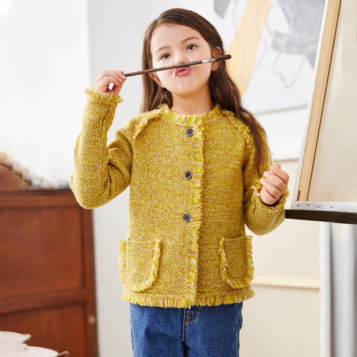 METTE羊绒世家童装100%山羊绒衫时尚小香风单排扣针织开衫小外套 商品图2