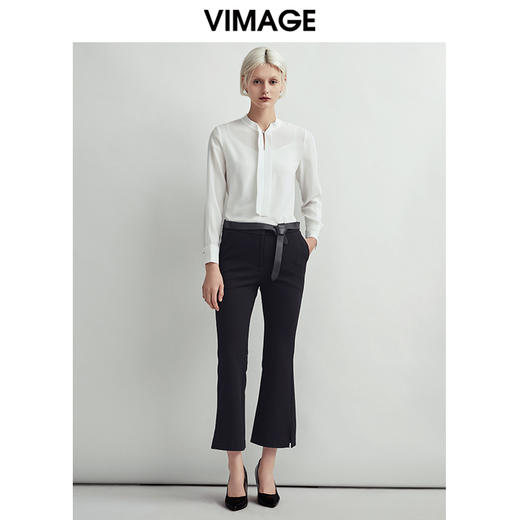 VIMAGE纬漫纪时尚通勤干练百搭职业显瘦微喇九分裤女V1405005D 商品图1