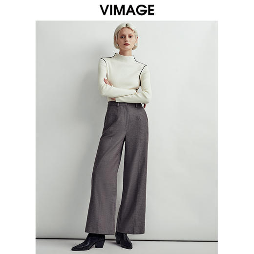 VIMAGE纬漫纪时尚舒适通勤百搭职业显瘦阔腿长裤女裤V1405003D 商品图1
