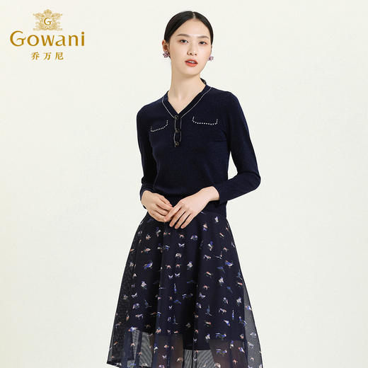 乔万尼秋新款针织衫V领显瘦小衫百搭休闲气质优雅套头上衣ES3M603 商品图1