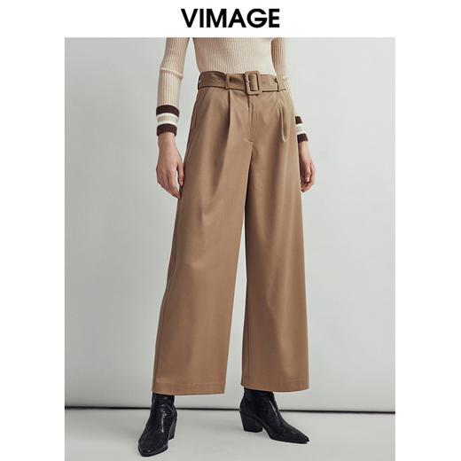VIMAGE纬漫纪简约时尚通勤干练显瘦直筒阔腿裤女长裤V1405008D 商品图2