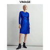 VIMAGE纬漫纪秋季新款高级纯色百搭显瘦气质收腰连衣裙女裙V1407014D 商品缩略图1