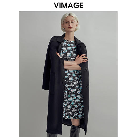 VIMAGE纬漫纪秋季新款时尚廓形经典复古纯色显瘦毛呢大衣外套V1414003D 商品图1
