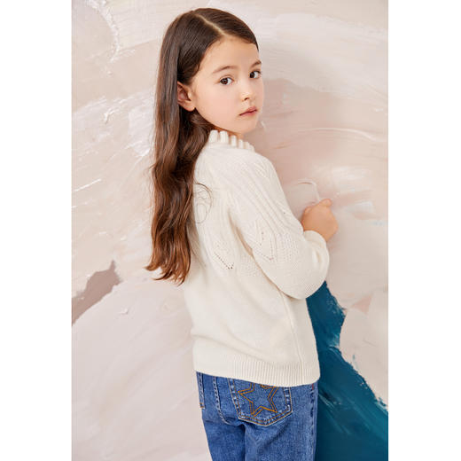 METTE羊绒世家童装100%山羊绒衫冬新品中大童女镂空印花保暖毛衣 商品图4