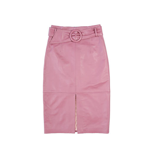 丁摩 高腰系带绵羊皮真皮开叉包臀皮裙中长款半身裙9325-WX185 商品图4