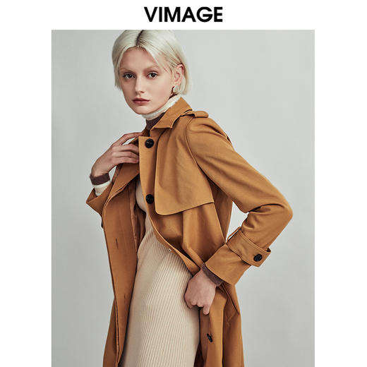 VIMAGE纬漫纪秋季新款时尚帅气挺括中性直筒腰带收腰风衣外套V1404001D 商品图2
