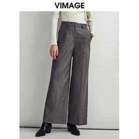 VIMAGE纬漫纪时尚舒适通勤百搭职业显瘦阔腿长裤女裤V1405003D