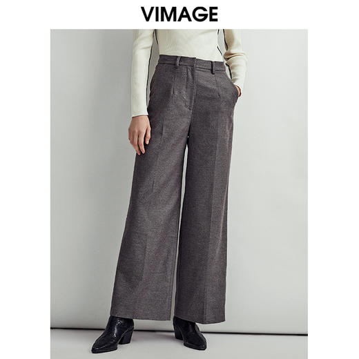 VIMAGE纬漫纪时尚舒适通勤百搭职业显瘦阔腿长裤女裤V1405003D 商品图0