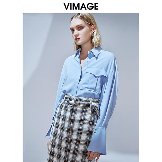 VIMAGE纬漫纪秋季新款气质通勤简约时尚显瘦百搭衬衫女上衣V1409002 商品图0