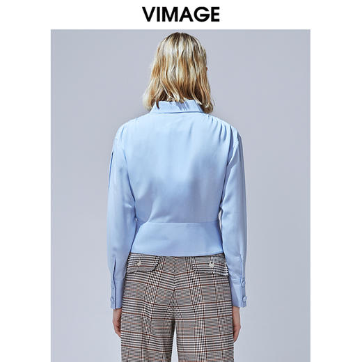 VIMAGE纬漫纪秋季新款设计感通勤简约显瘦收腰短款衬衫上衣女V1409004 商品图3