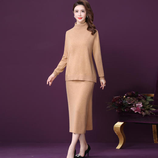 WXY-W-LH-19-28纯羊毛针织衫高领半身裙两件套 商品图0
