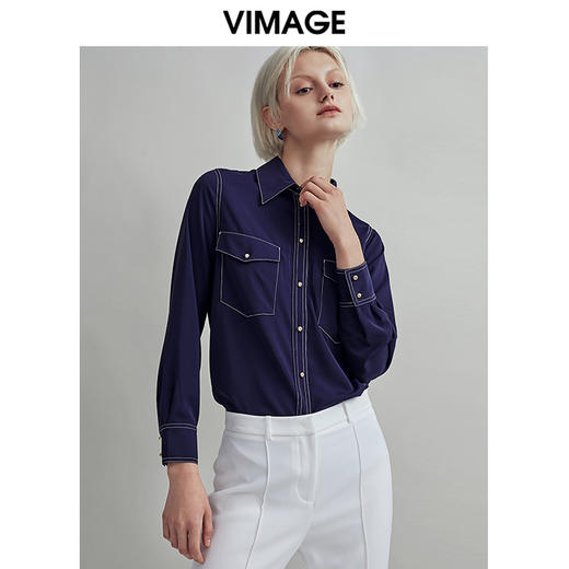 VIMAGE纬漫纪时尚简约通勤百搭休闲显瘦衬衫女上衣V1409001D 商品图2