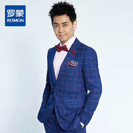 【明星款】罗蒙男士西服套装正装商务职业装新郎结婚礼服格纹西装 商品图1