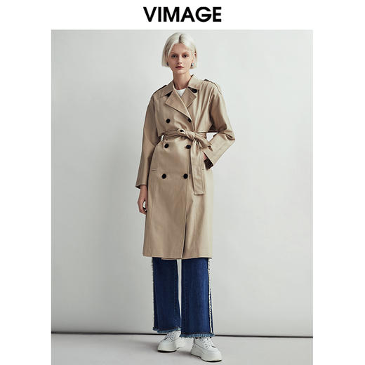VIMAGE纬漫纪秋季新款经典百搭双排扣系带收腰风衣外套女长款V1404003D 商品图1