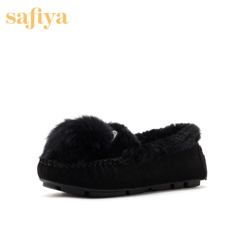 Sfiya/索菲娅 秋冬平底绒里豆豆鞋毛边单鞋女SF94111065