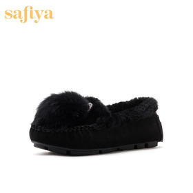 Sfiya/索菲娅 秋冬平底绒里豆豆鞋毛边单鞋女SF94111065