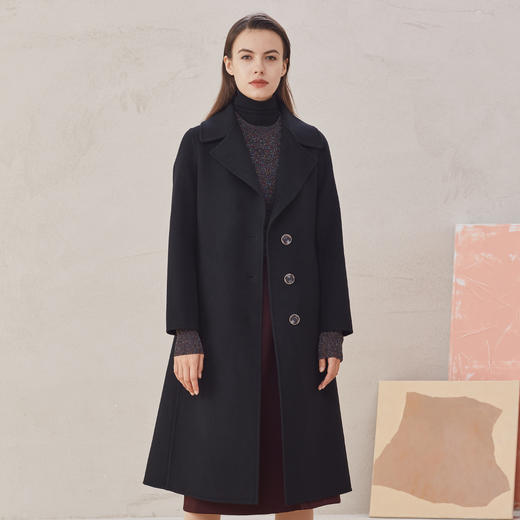 ND92Q斯尔丽瑟俪2020年冬季新品气质大翻领合体A摆中大衣外套 商品图3