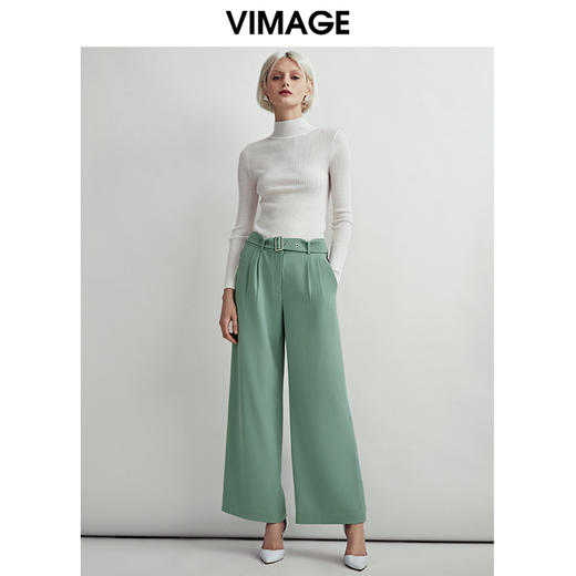 VIMAGE纬漫纪通勤职业干练百搭显瘦直筒阔腿裤长裤女V1405006D 商品图1