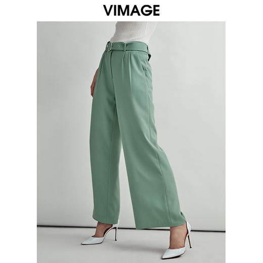 VIMAGE纬漫纪通勤职业干练百搭显瘦直筒阔腿裤长裤女V1405006D 商品图2